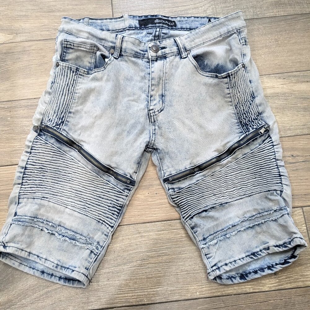 Vintage‎ Rocawear Shorts Mens size 36 Denim zipper accents light wash Y2K READ
